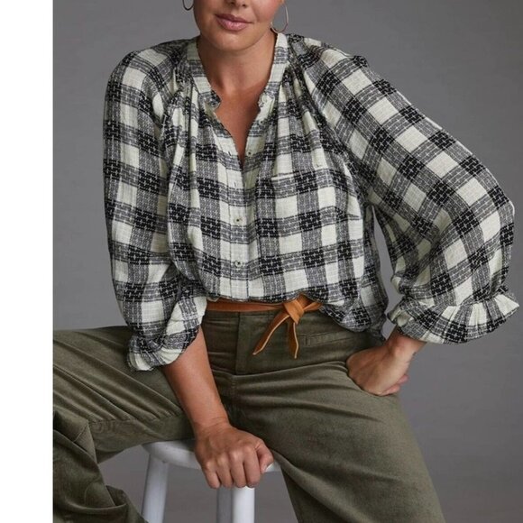 Anthropologie Pilcro Breezy Button Down Plaid Hand Stitch - Picture 2 of 11